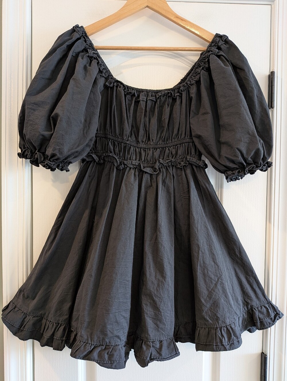 Sofie The Label Black Puff Sleeve Smocked Babydoll Cottagecore Mini Dress Size S - Picture 8 of 16